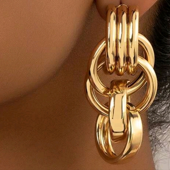 Large hanging drop hoop earrings; lightweight; nwot - Picture 4 of 8